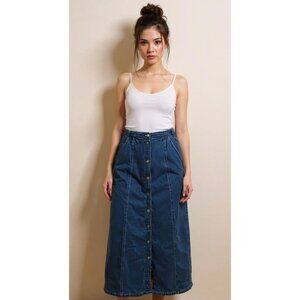 Vintage Erika & Co Button-Front Denim Maxi Skirt With Pockets Womens Size M